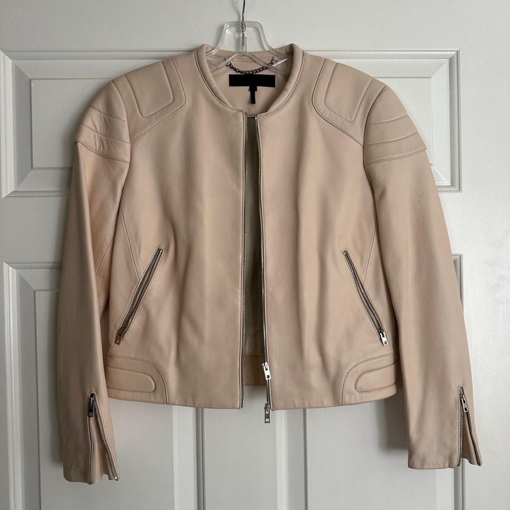 Rag & Bone Light Pink/Cream Leather Biker Jacket in Size Small